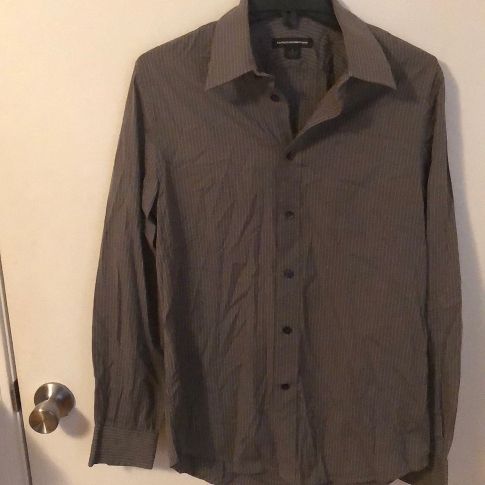 Express Design Studio gray and white striped shirt